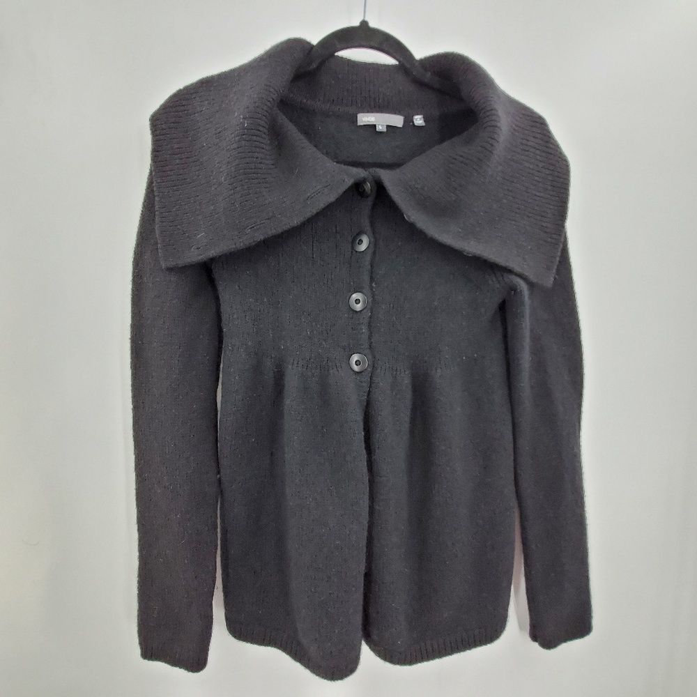 Vince Chunky Knit Cowl Neck Sweater Black Peplum